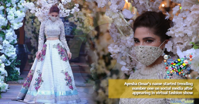 Ayesha Omar name started trending number one on social media after appearing in virtual fashion show